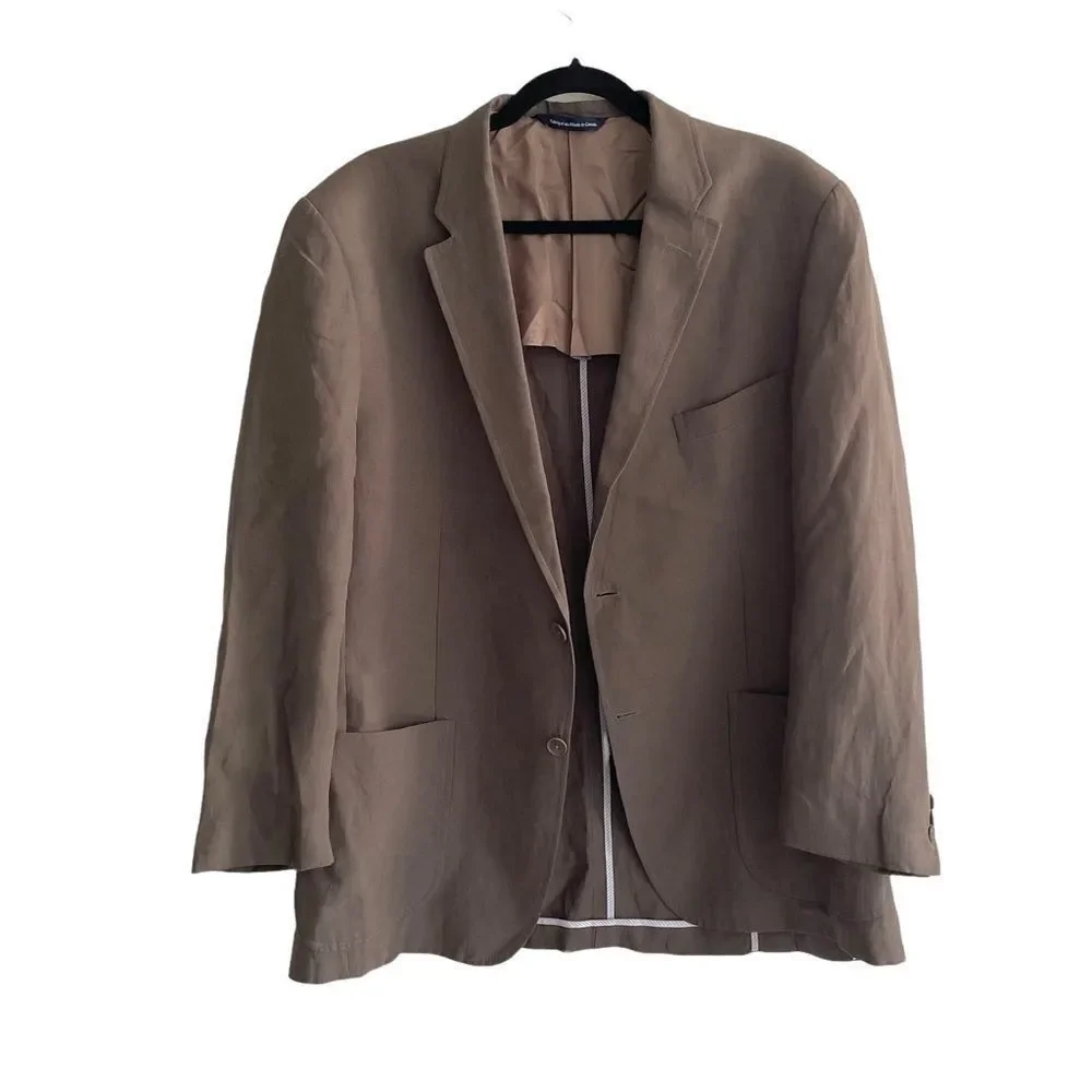 COPPLEY Dark Taupe Linen Button Front Blazer 42R